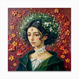 Girl With Flowers On Her Head Canvas Print