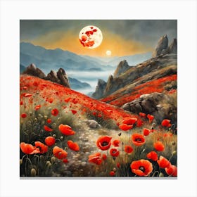 Poppy Landscape Painting (7) Canvas Print