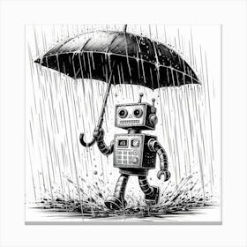 Robot In The Rainy Canvas Print