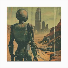 1970s Android Looking at Distant City Canvas Print