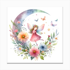 Fairy With Flowers And Butterflies Canvas Print