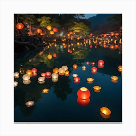 Lanterns In The Water Paintings Art Print 1 Canvas Print