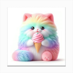 Rainbow Cat With Ice Cream Canvas Print