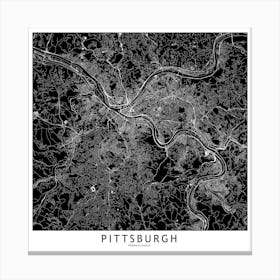 Pittsburgh Black And White Map Square Canvas Print