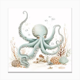 Storybook Style Octopus With Fish Canvas Print