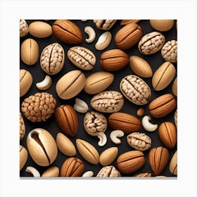 Nuts On A Black Background Canvas Print