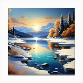 Mountain lac oil painting abstract painting art 4 Canvas Print