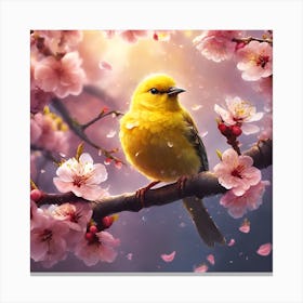 Cherry Blossom, Yellow Bird and Raindrops Canvas Print