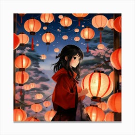 Japanese girl and paper lantern 1 Canvas Print