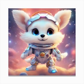 A Super Cute Chibi Zodiac Dog, In The Universe, With Snowwhite Shiny Fur, Happy Smile, Happy Smile, (1) Canvas Print