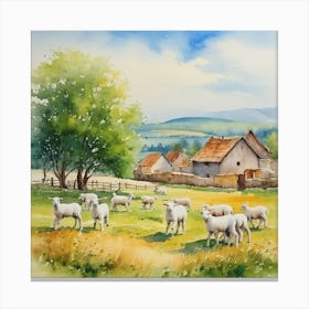 Watercolor Of Sheep Canvas Print