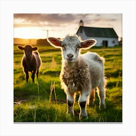 Goats In The Field At Sunset 1 Canvas Print