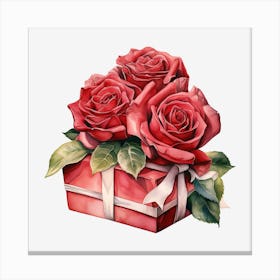 Red Roses In A Gift Box 6 Canvas Print