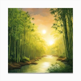 A Stream In A Bamboo Forest At Sun Rise Square Composition 374 Canvas Print