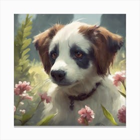 Dog In Flowers Canvas Print