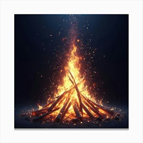 Fire On Black Background 1 Canvas Print