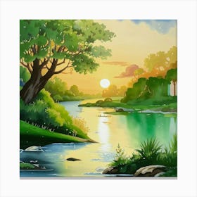 Sunset By The River Canvas Print