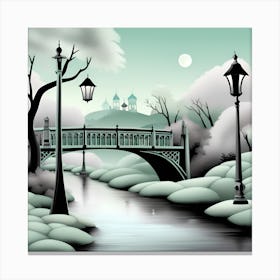 Bridge Over The River Landscape 2 Canvas Print