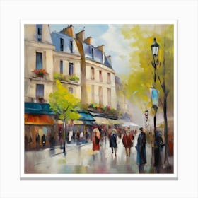 Paris Street.Paris city, pedestrians, cafes, oil paints, spring colors. 4 Canvas Print