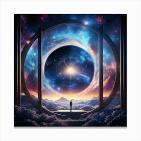 Surreal Visualization Of A Geometric Portal Like A Window Into A Dreamy Abstract Sky Filled With Sw (2) Canvas Print