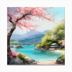 Cherry Blossoms By The Sea Canvas Print