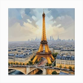 Stylized Skyline Of Paris With The Eiffel Tower Art Print 1 Canvas Print