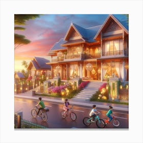 A Beautiful villa house at evening. Canvas Print