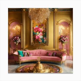 Pink And Gold Living Room 3 Canvas Print