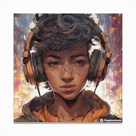 Girl With Headphones Canvas Print