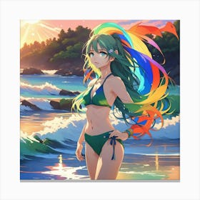 Anime Girl Enjoying her Final Beach Day Canvas Print