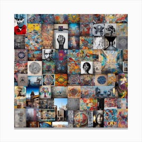 Multilingual Collage of Text and Symbols Canvas Print