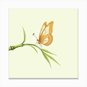 A Delicate Butterfly Landing On A Bamboo Shoot, Painted With Watercolor Elegance 1 Canvas Print