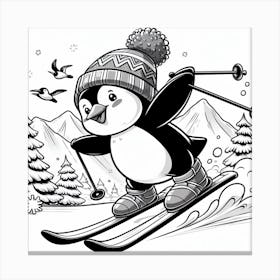 Penguin Skiing Canvas Print