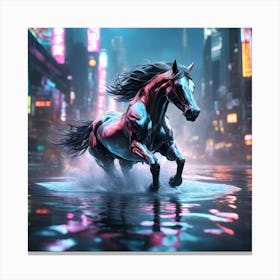 Horse In The City Cyberpunk Canvas Print