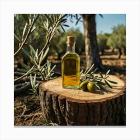 Olive Oil Bottle On A Stump Canvas Print