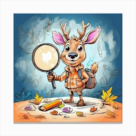 Cartoon Deer With Magnifying Glass Canvas Print