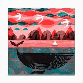 Pink Sky Whale Square Canvas Print