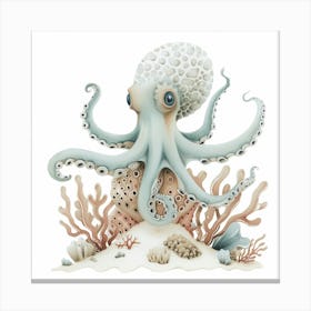 Storybook Style Octopus With Plants 4 Canvas Print