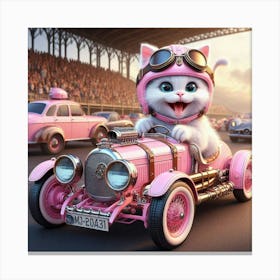 Pink Cat In A Pink Car Canvas Print
