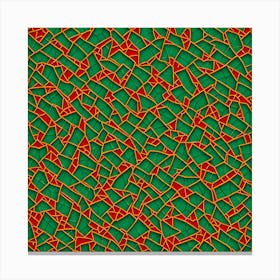A Tile Pattern Featuring Abstract Geometric shapes, Rustic Green And Red Colors, Flat Art, 195 Canvas Print
