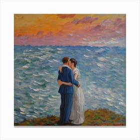 Bride And Groom At Sunset Canvas Print