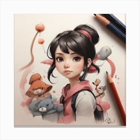 Girl With Teddy Bears Canvas Print