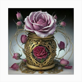 Roses in Antique fuchsia jar 11 Canvas Print