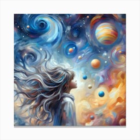 Starry Night Dreamer Celestial Girl in Space Oil Painting Canvas Print