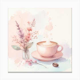 Watercolor Coffee Cup With Flowers Canvas Print