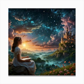 Fairytale Girl Reading A Book Canvas Print