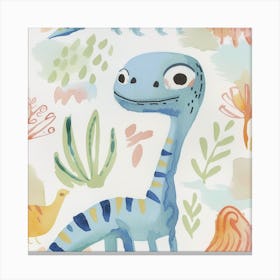 Cute Muted Pastels Compsognathus Dinosaur  3 Canvas Print