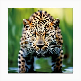 Leopard In Water Canvas Print