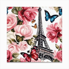 Paris Roses And Butterflies 11 Canvas Print