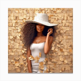 Afro Girl In White Hat Canvas Print